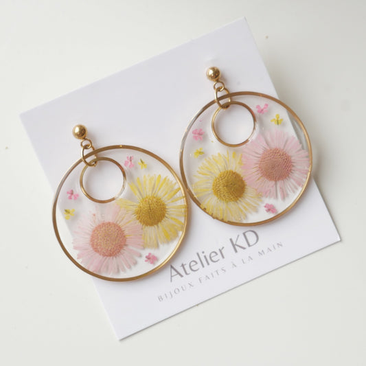Boucles d'oreilles Thalia roses et jaunes - rond - (XL) - Velora