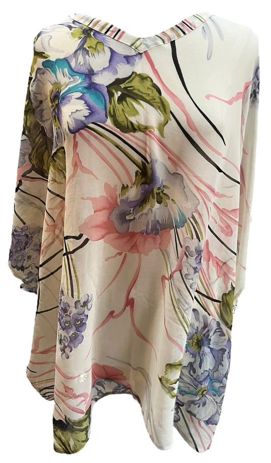 PRG6884 Sheer Avatar Pure Silk Short Kaftan Tunic without Slits - Velora