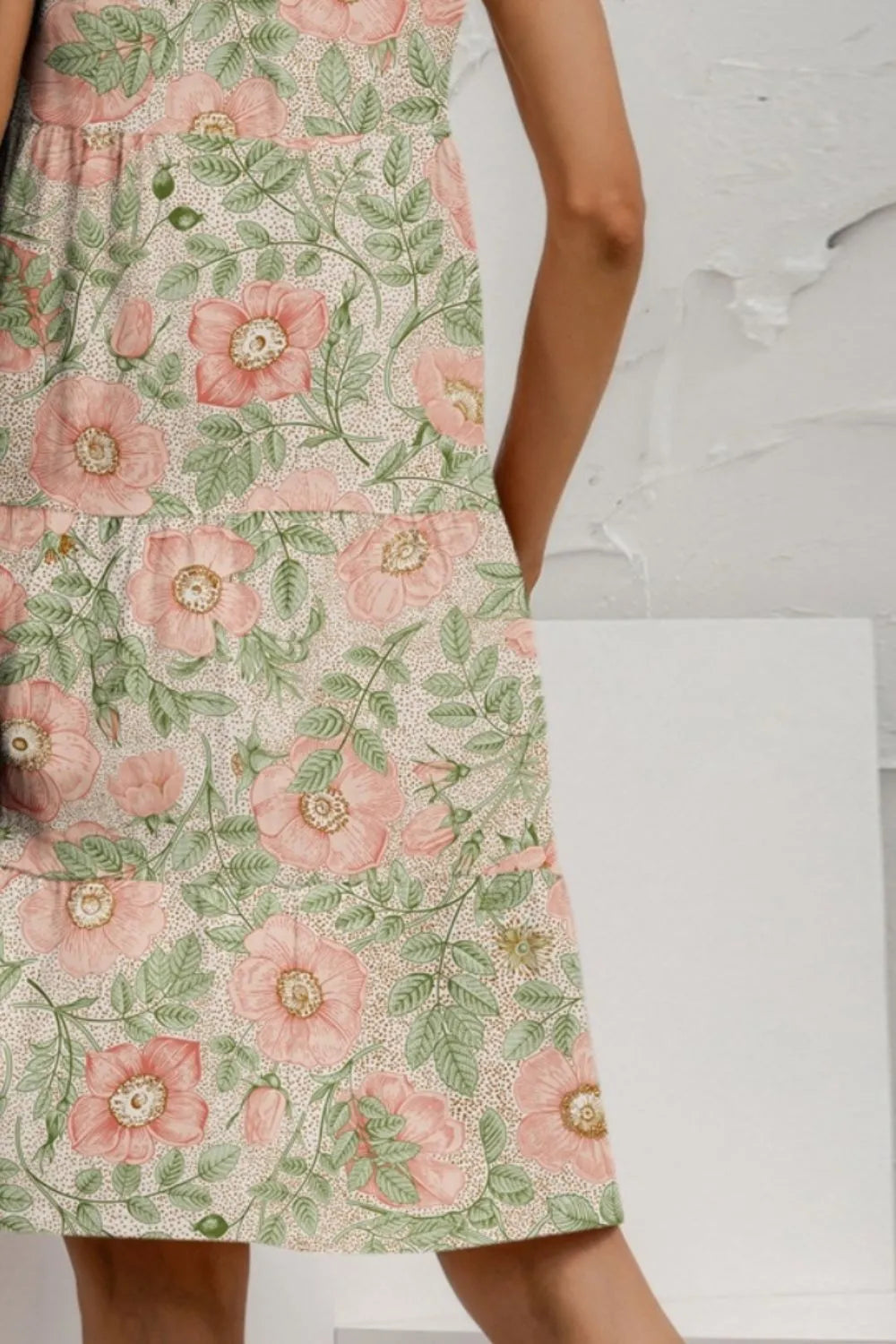 FAM-FAM Tiered Printed Round Neck Sleeveless Dress - Velora Luxury Fashion