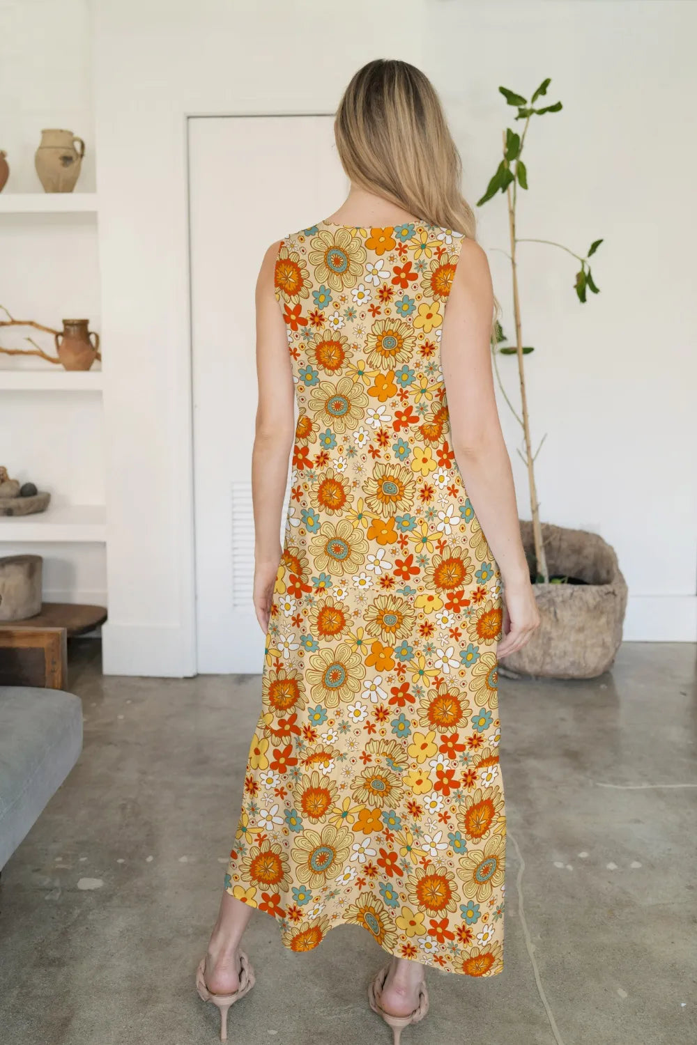 FAM-FAM Tiered Printed V-Neck Sleeveless Dress - Velora Luxury Fashion