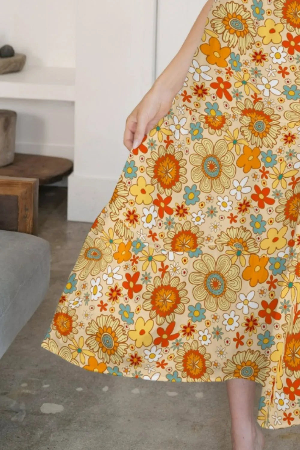 FAM-FAM Tiered Printed V-Neck Sleeveless Dress - Velora Luxury Fashion