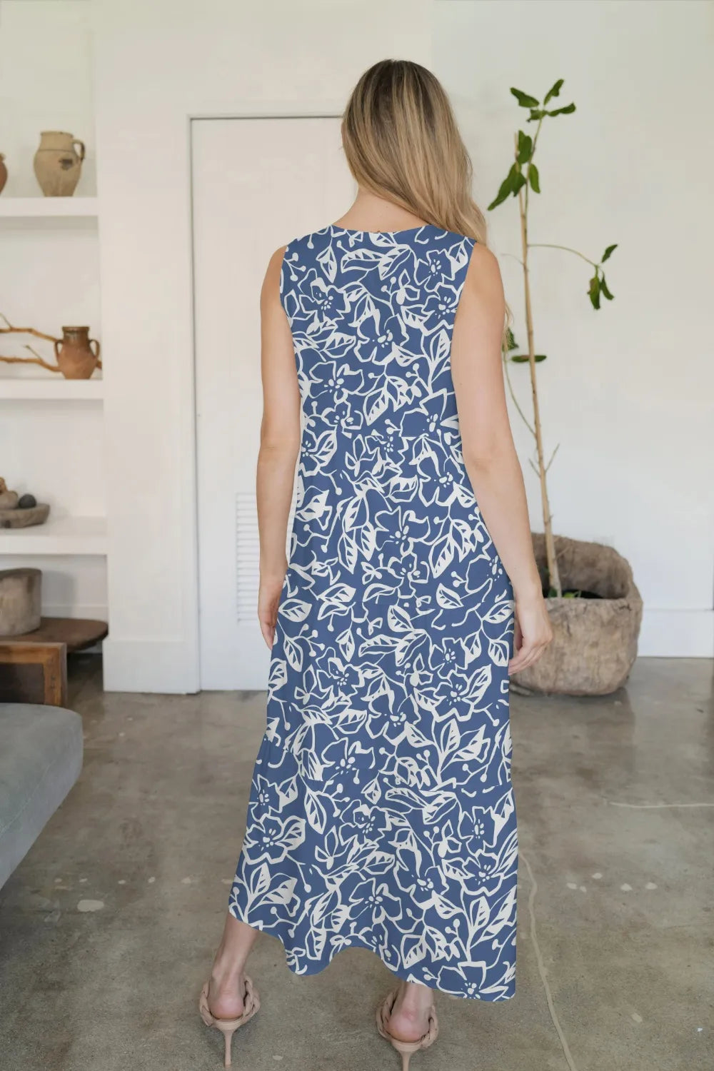 FAM-FAM Tiered Printed V-Neck Sleeveless Dress - Velora Luxury Fashion