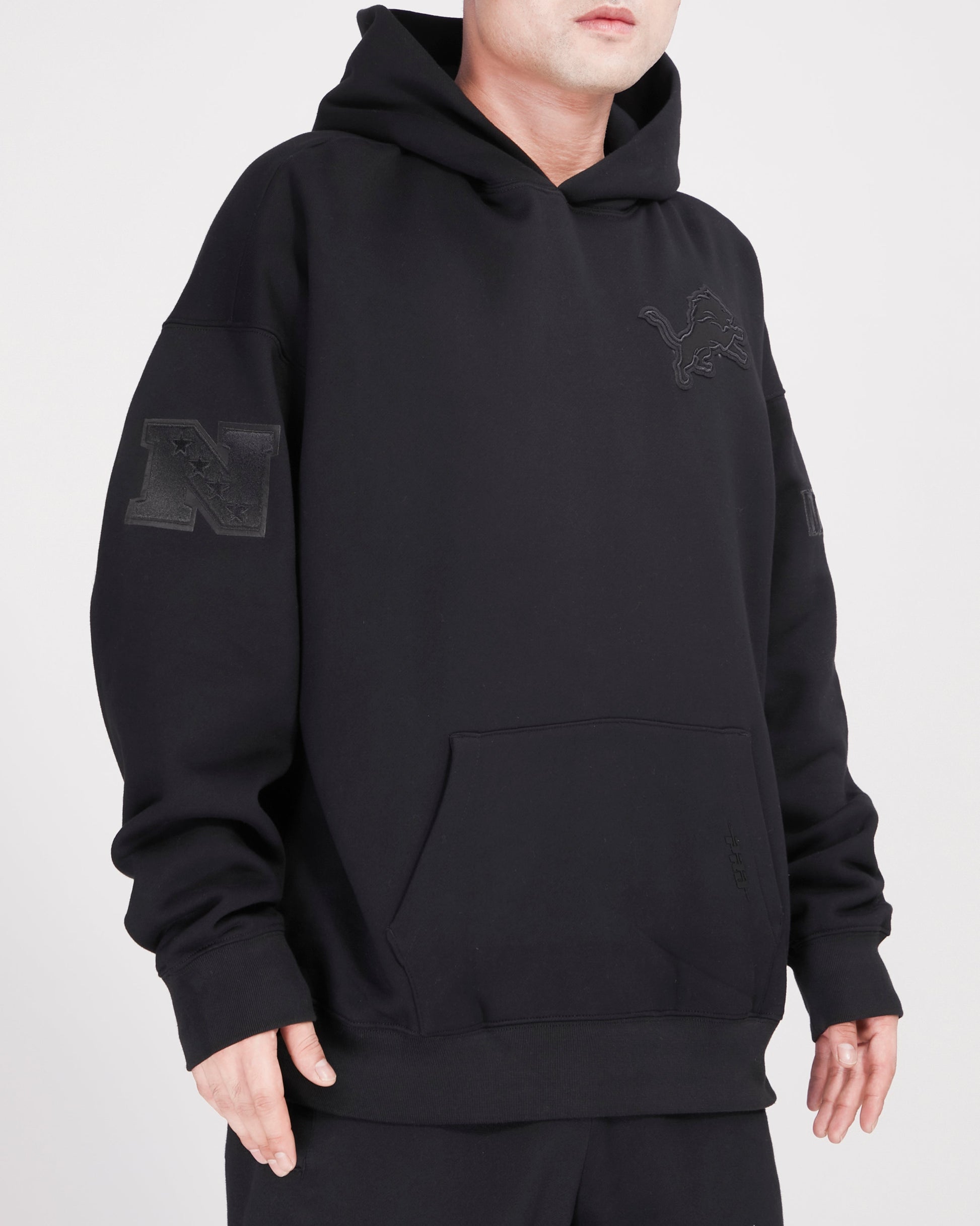 NFL DETROIT LIONS NEUTRAL DROP SHOULDER MEN'S PULLOVER HOODIE FDL545308-BLK - Velora