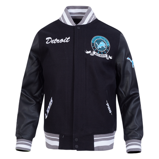 NFL DETROIT LIONS TEAM BADGE MEN'S RIB WOOL VARSITY JACKET FDL6411051-BGY - Velora