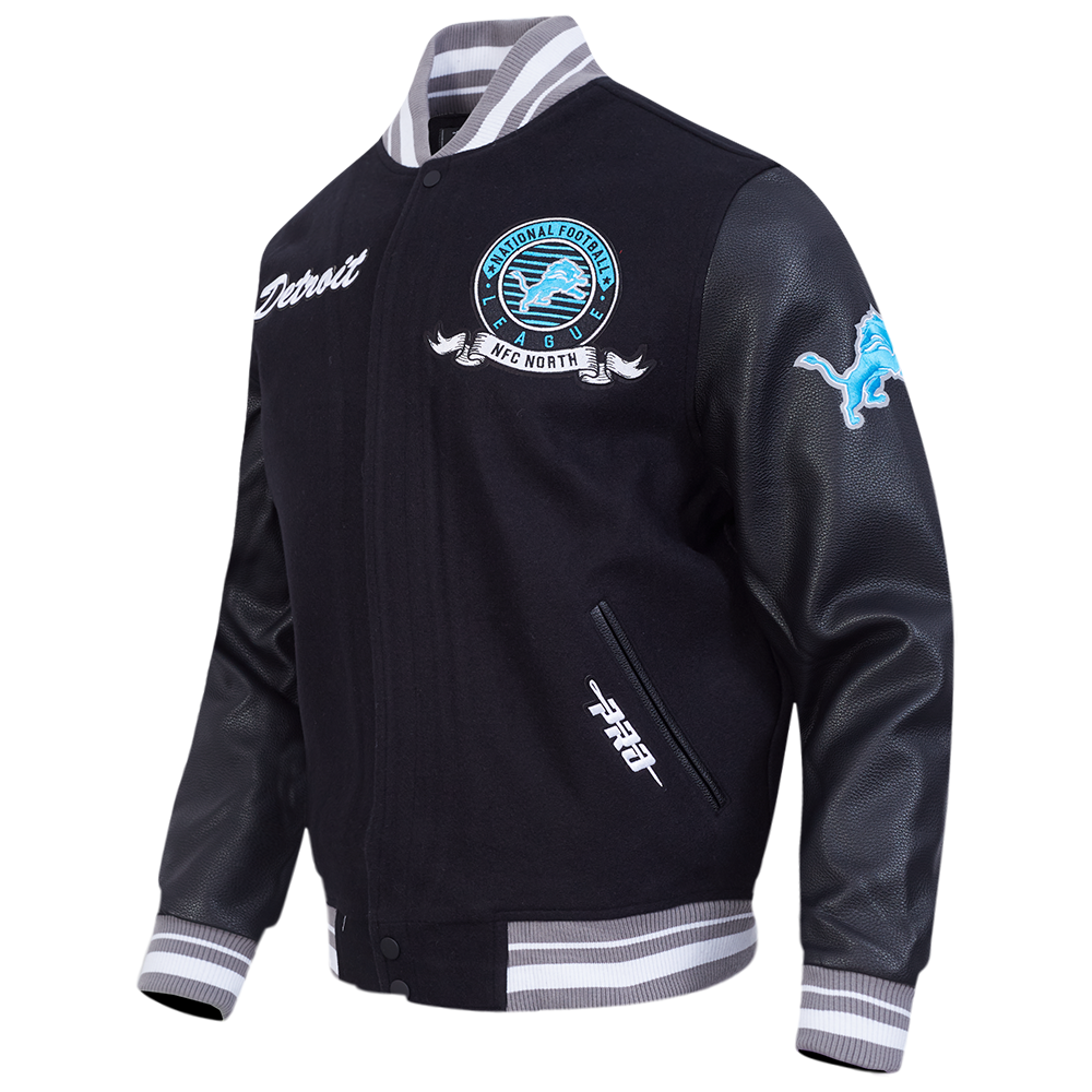 NFL DETROIT LIONS TEAM BADGE MEN'S RIB WOOL VARSITY JACKET FDL6411051-BGY - Velora