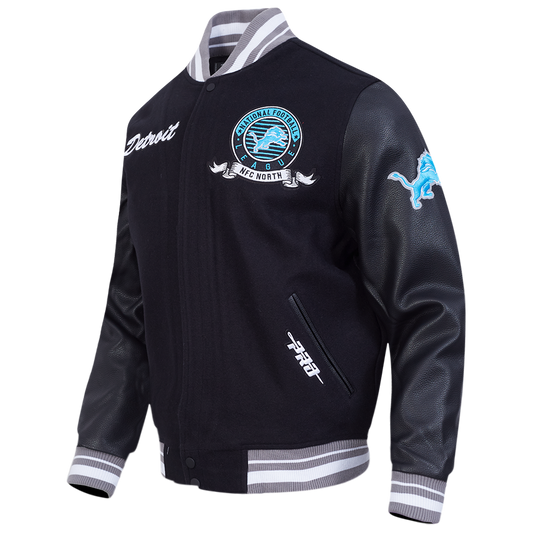 NFL DETROIT LIONS TEAM BADGE MEN'S RIB WOOL VARSITY JACKET FDL6411051-BGY - Velora
