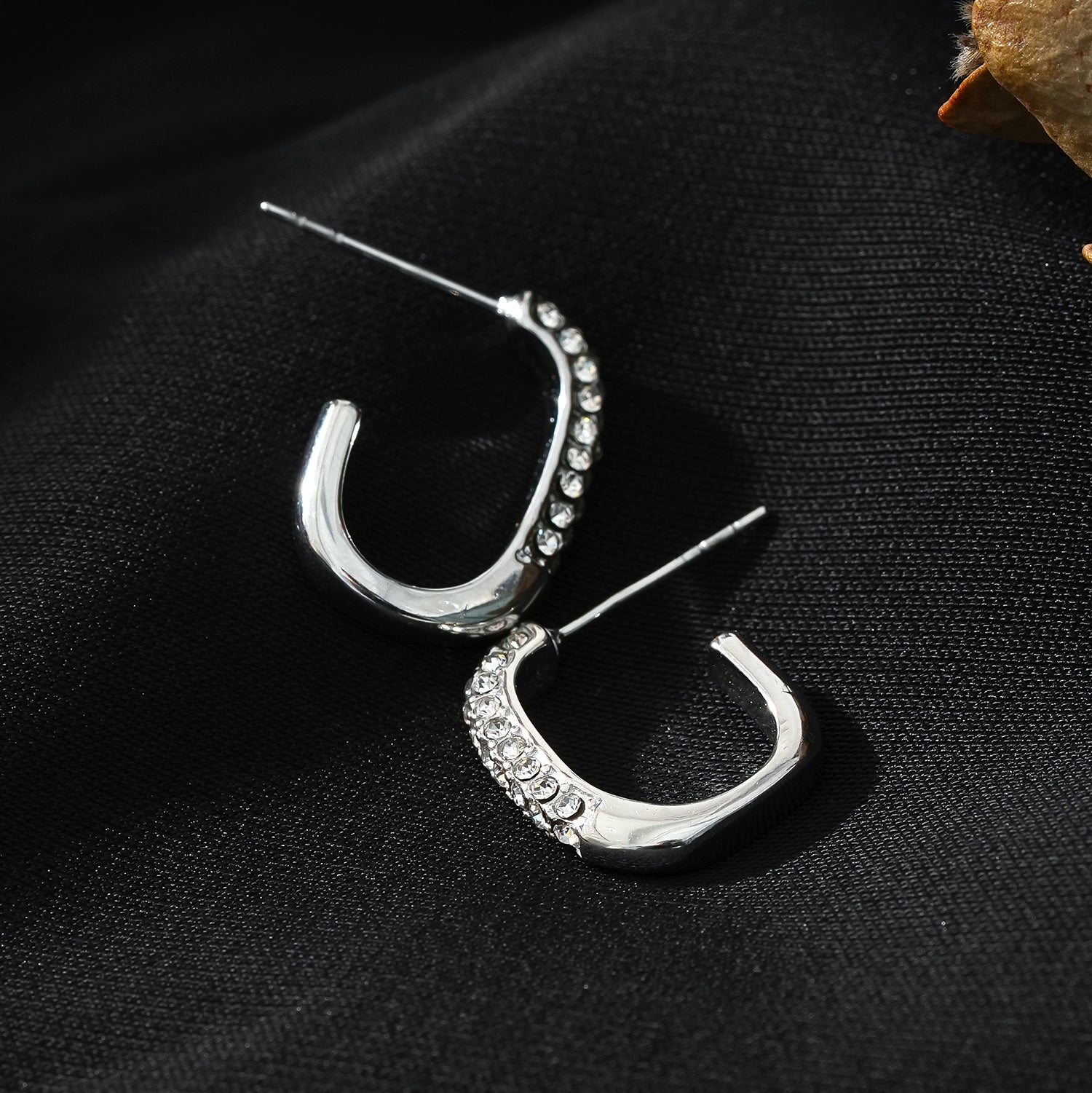 FIRLE Silver (White Gold): Partial Pavé Zirconia Oval Hoop Earrings - Velora Luxury Fashion
