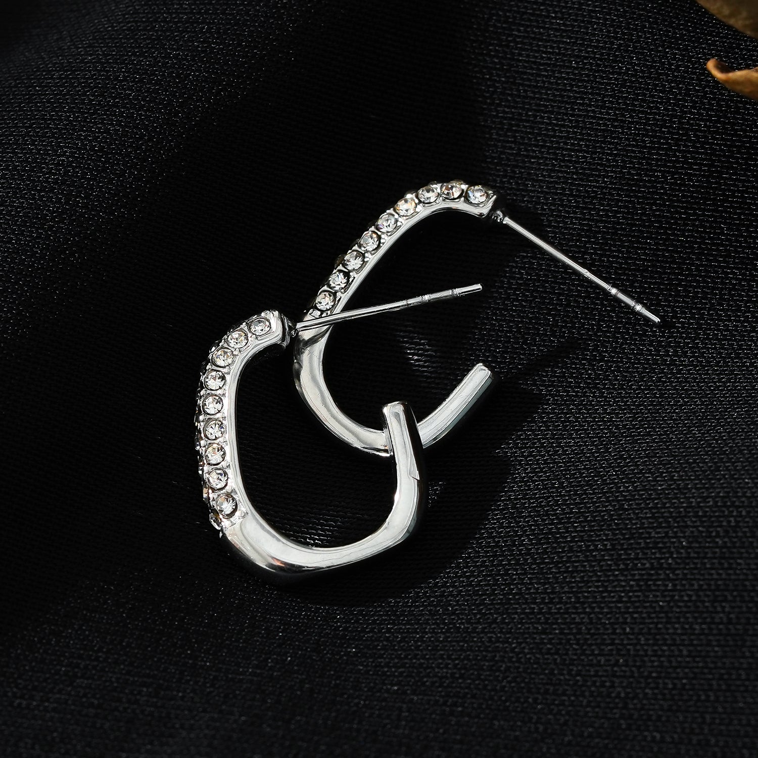 FIRLE Silver (White Gold): Partial Pavé Zirconia Oval Hoop Earrings - Velora Luxury Fashion