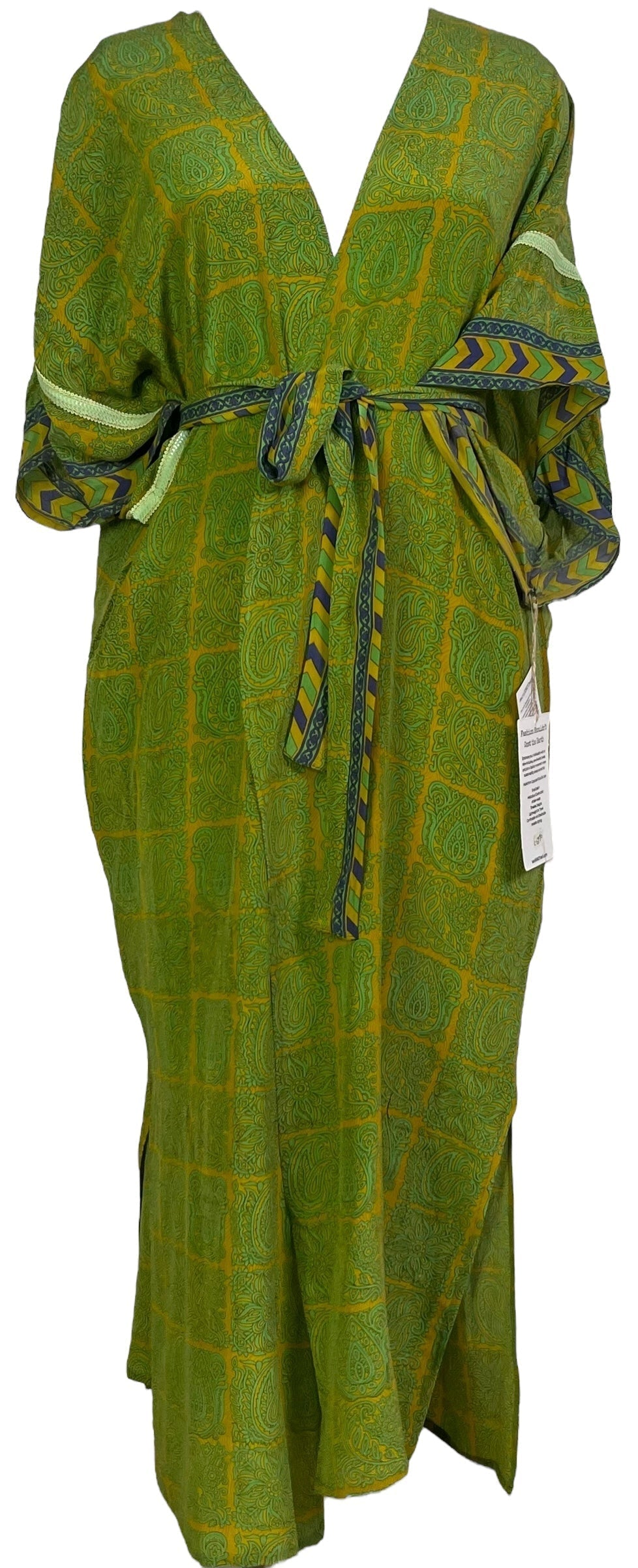 PRC6770 Avatar Long Pure Silk Kimono Sleeved Duster with Belt - Velora