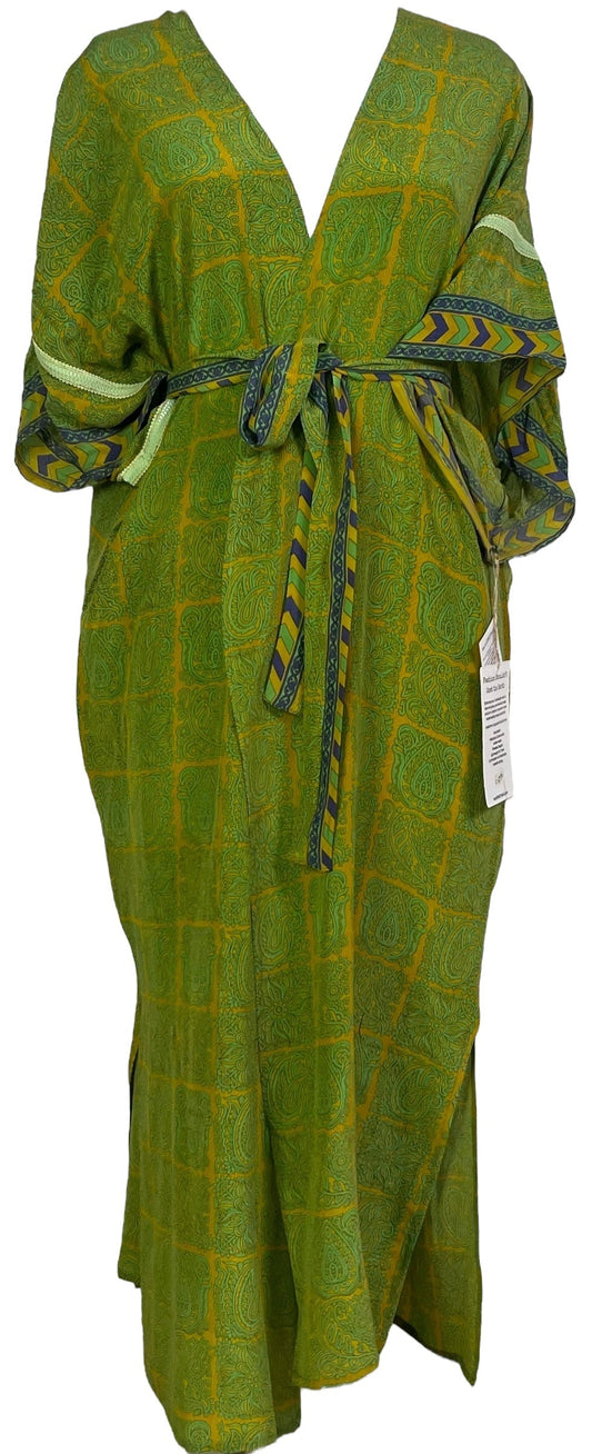 PRC6770 Avatar Long Pure Silk Kimono Sleeved Duster with Belt - Velora