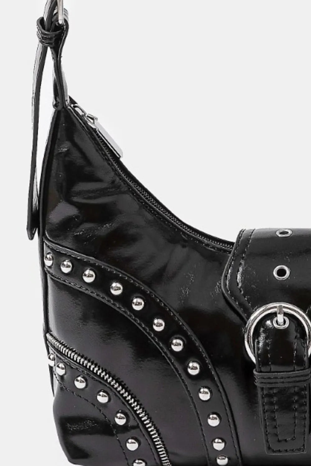 Fame Faux Leather Studded Trim Shoulder Bag - Velora Luxury Fashion