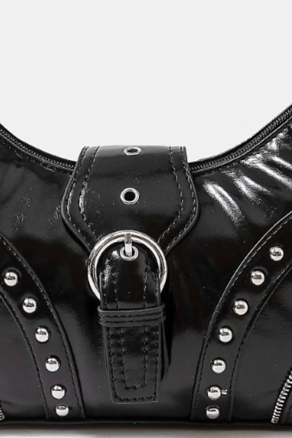 Fame Faux Leather Studded Trim Shoulder Bag - Velora Luxury Fashion