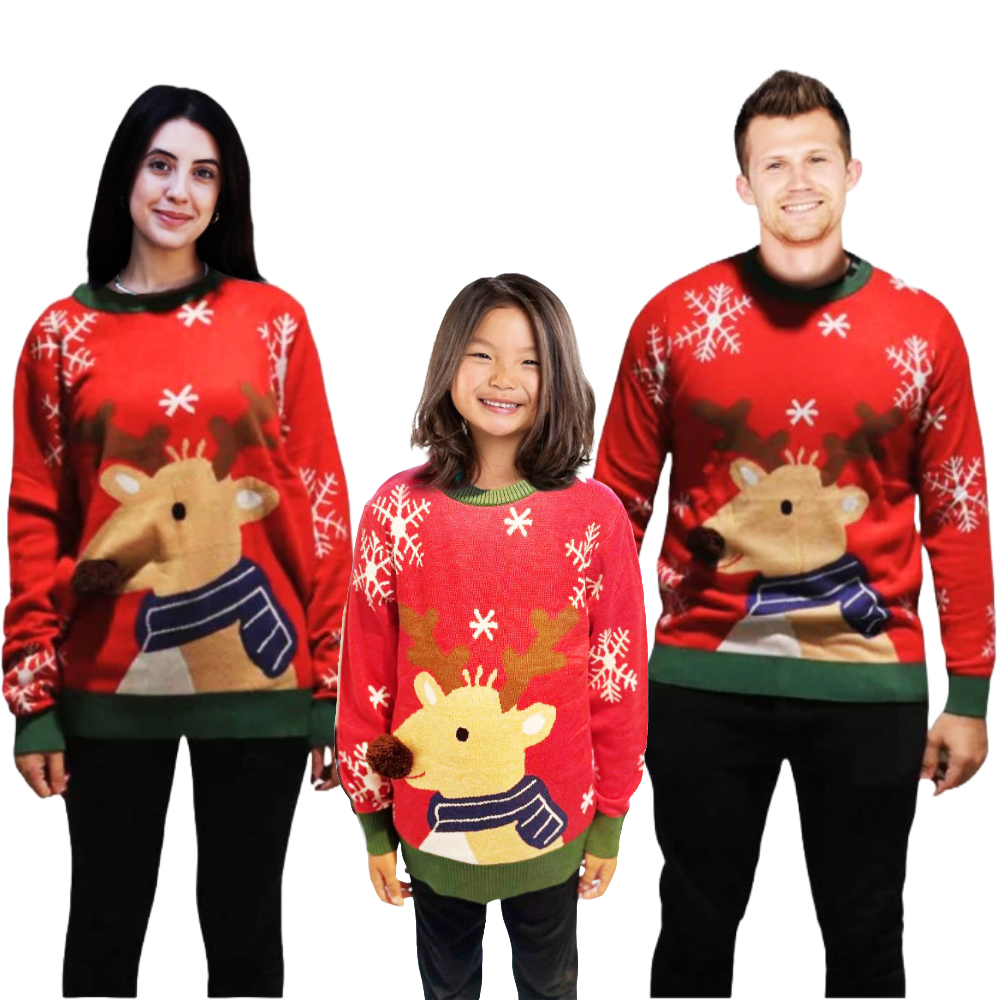 Family Bundle - Reindeer Sweater With a Pompom - Velora Luxury Fashion