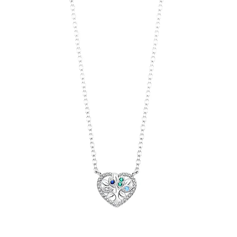 Family Tree Sterling Silver Pendant Necklace With Blue Gemstones - Velora Luxury Fashion