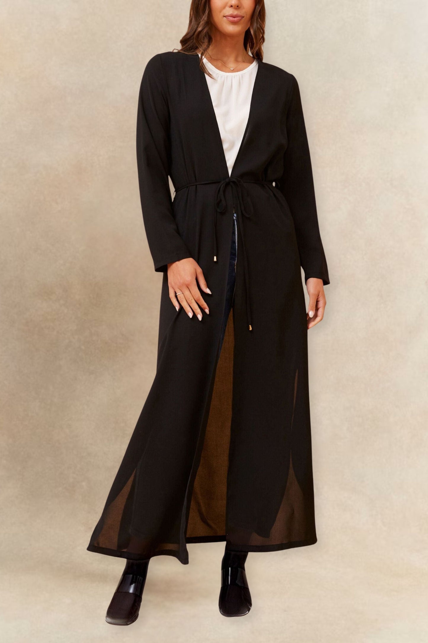 Fanny Long Woven Cover-Up Maxi Cardigan Open Tie Front - Velora Luxury Fashion