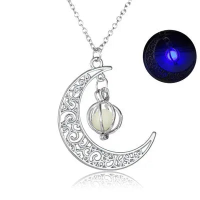 Fashion Moon Natural Glowing Stone Healing Necklace Women Gift Charm Luminous Pendant Necklace Jewelry - Velora