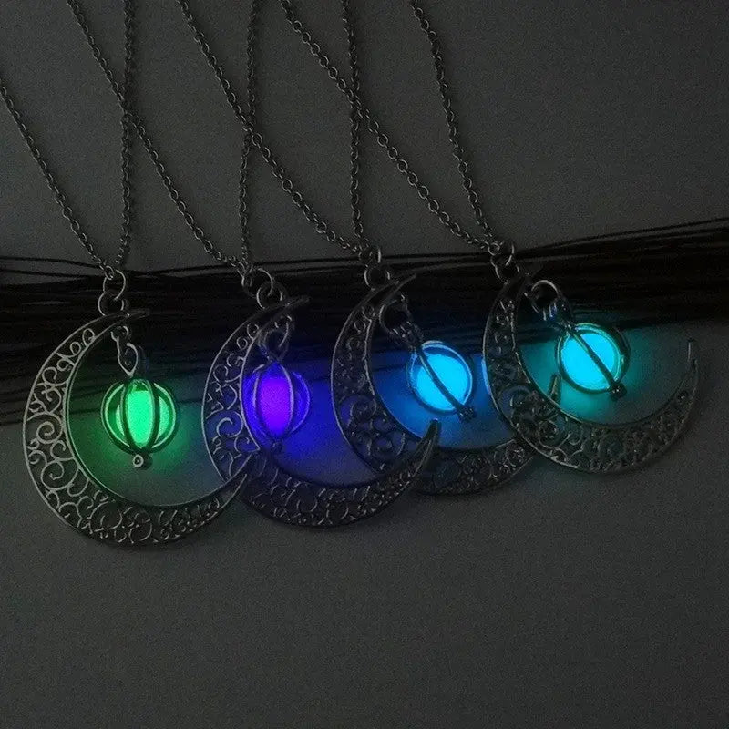 Fashion Moon Natural Glowing Stone Healing Necklace Women Gift Charm Luminous Pendant Necklace Jewelry - Velora