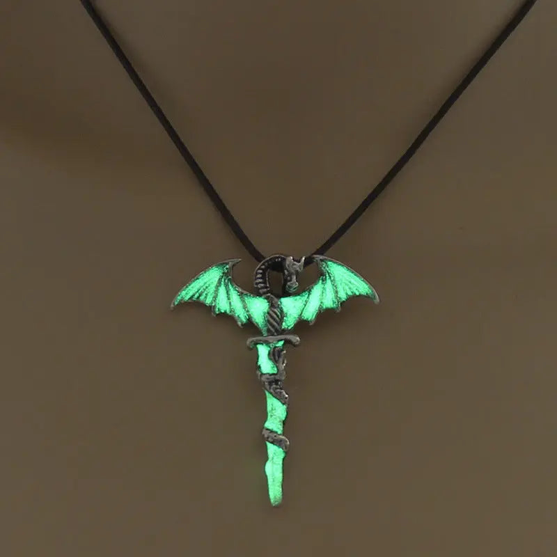 Fashion Trendy Men's Domineering Luminous Flame Dragon Necklace - Velora