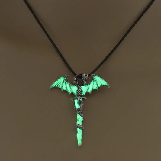 Fashion Trendy Men's Domineering Luminous Flame Dragon Necklace - Velora