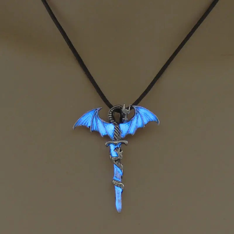 Fashion Trendy Men's Domineering Luminous Flame Dragon Necklace - Velora