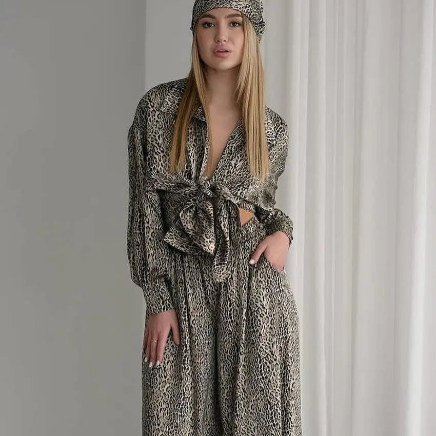 Fashionable Leopard Print Loose Ice Silk Pajamas For Women EX-STOCK Canada