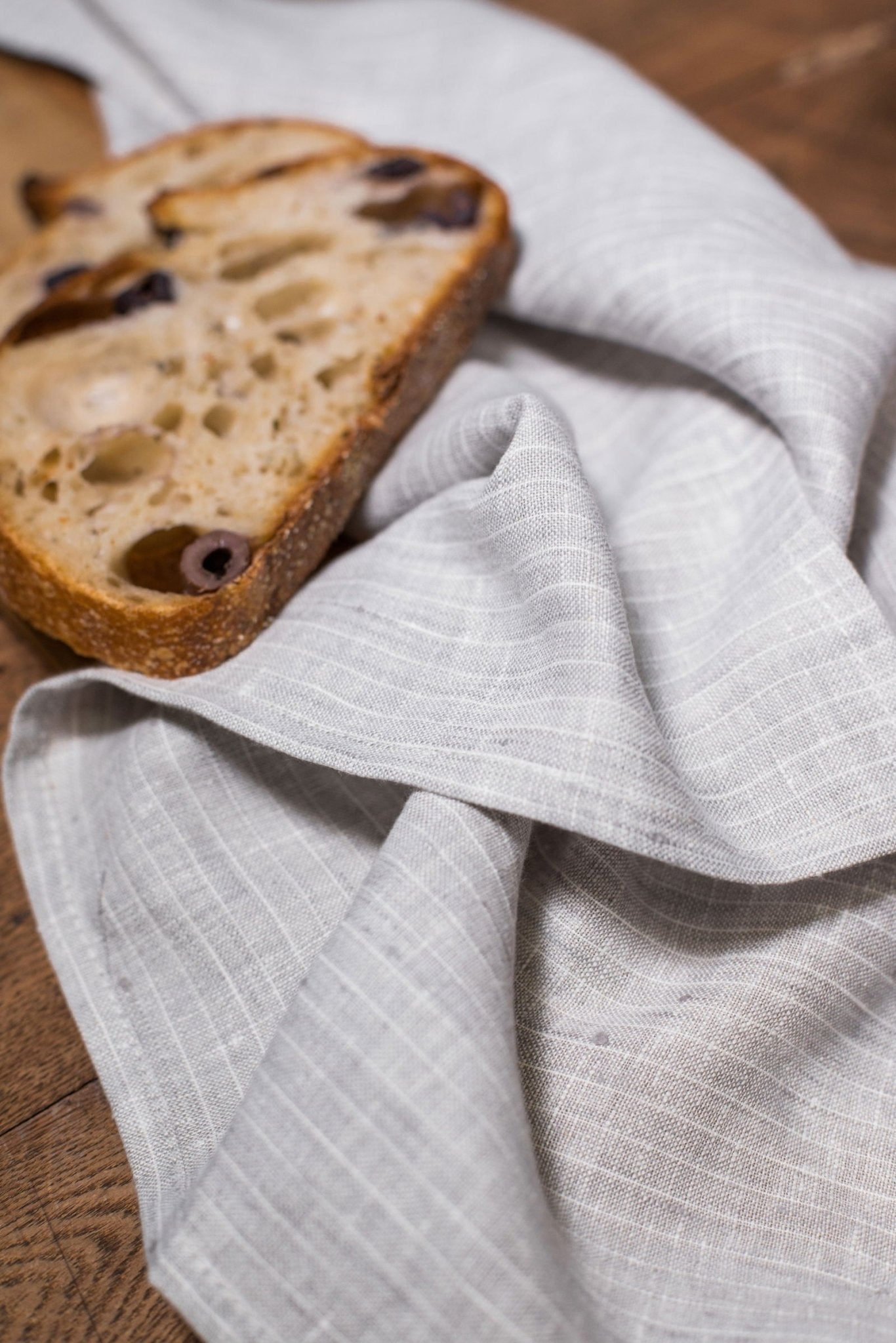 Findlay Linen Tea Towel Grey with White Stripes - Velora Luxury Fashion