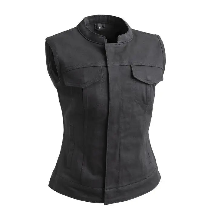 First MFG Co. Women's Lexy Motorcycle Twill Vest - Velora Luxury Fashion