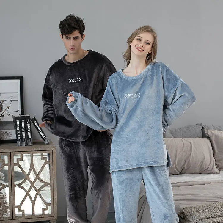 Flannel Pajamas Sets Winter Home Clothes For Women Men Sleepwear Couple - Velora