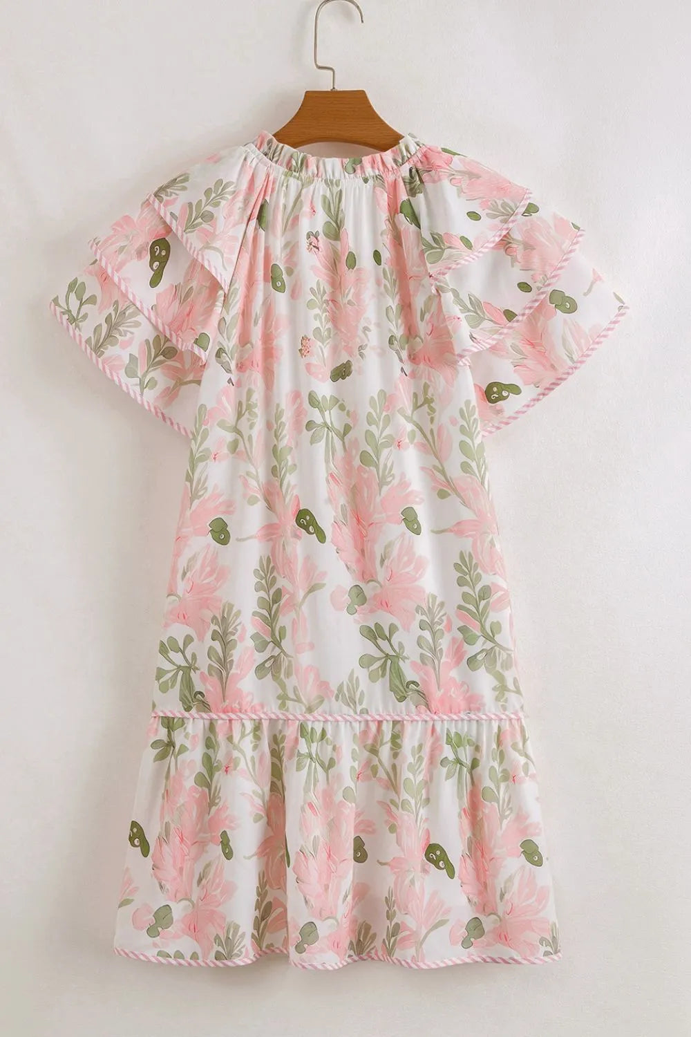 Floral Contrast Edge Layered Short Sleeve Mini Dress - Velora