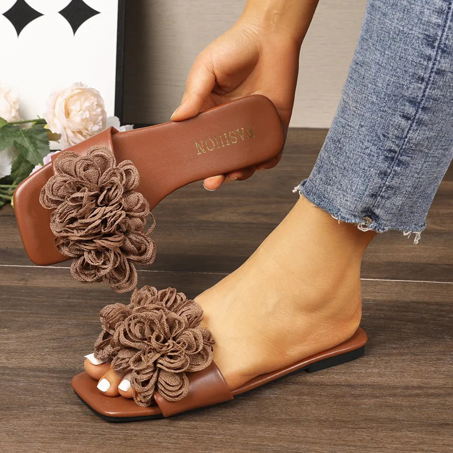 Floral Embellished Flat Sandals - Velora Luxury Fashion