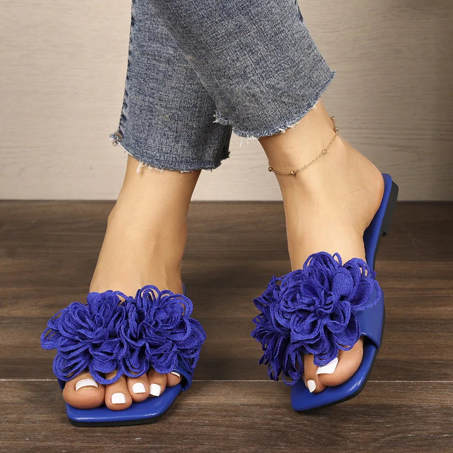 Floral Embellished Flat Sandals - Velora Luxury Fashion