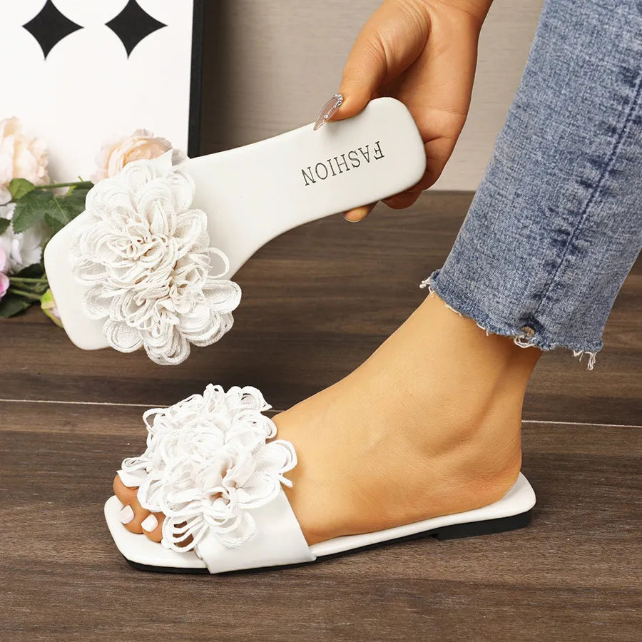 Floral Embellished Flat Sandals - Velora Luxury Fashion
