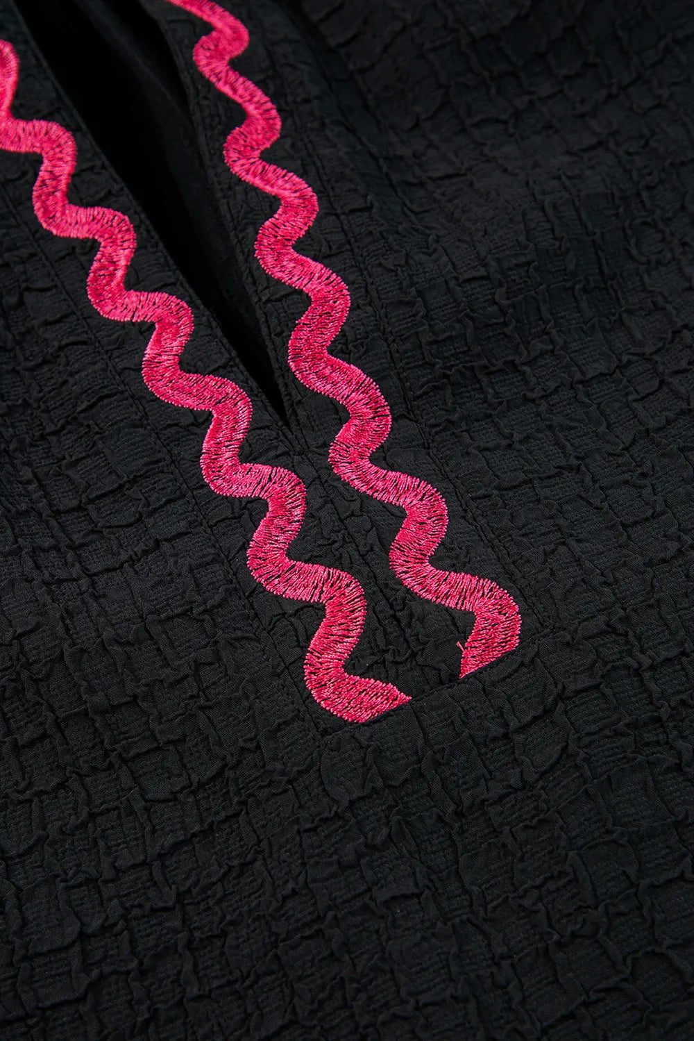 Floral Embroidered Notched Puff Sleeve Blouse - Velora Luxury Fashion