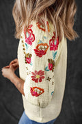 Floral Embroidered Notched Puff Sleeve Blouse - Velora Luxury Fashion