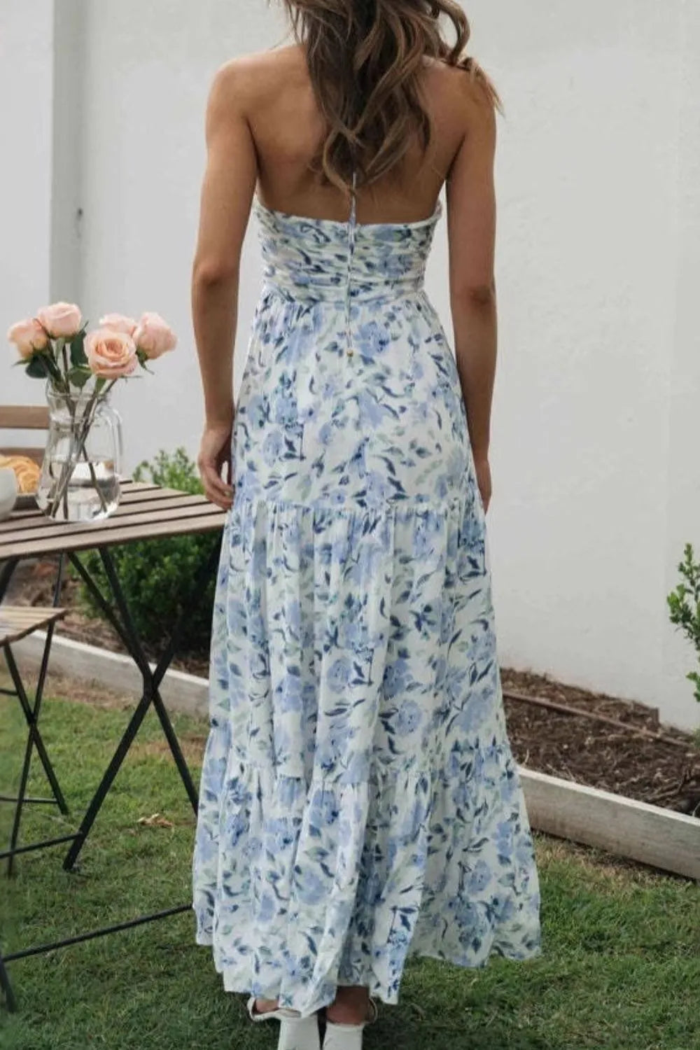 Floral Halter Neck Tiered Maxi Dress - Velora Luxury Fashion