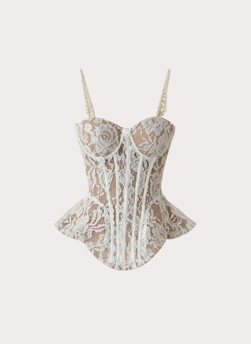 Floral Lace Corset & Wide Leg Trouser Set - Velora Luxury Fashion