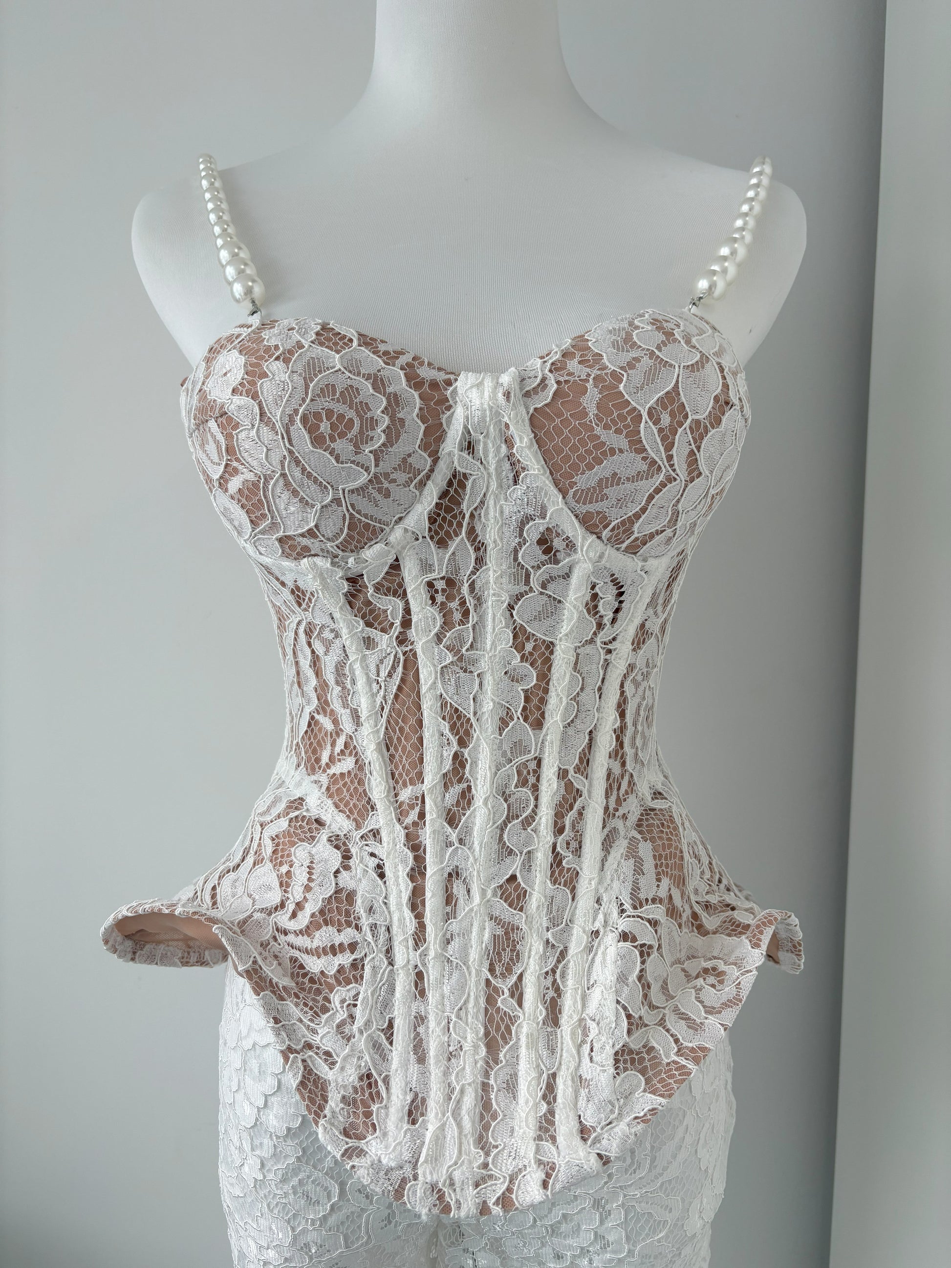 Floral Lace Corset & Wide Leg Trouser Set - Velora Luxury Fashion