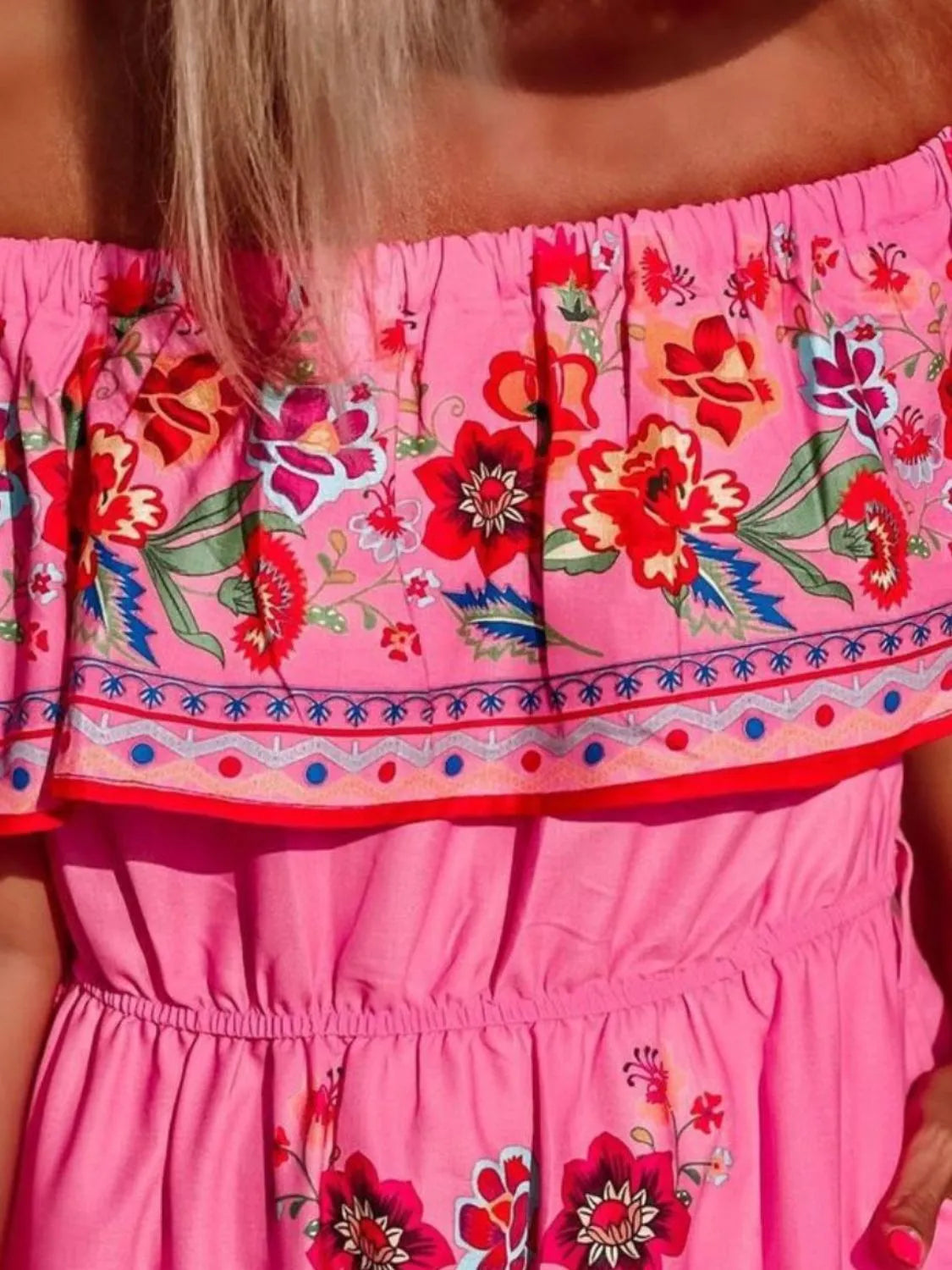 Floral Off Shoulder Ruffle Maxi Dress - Velora Luxury Fashion