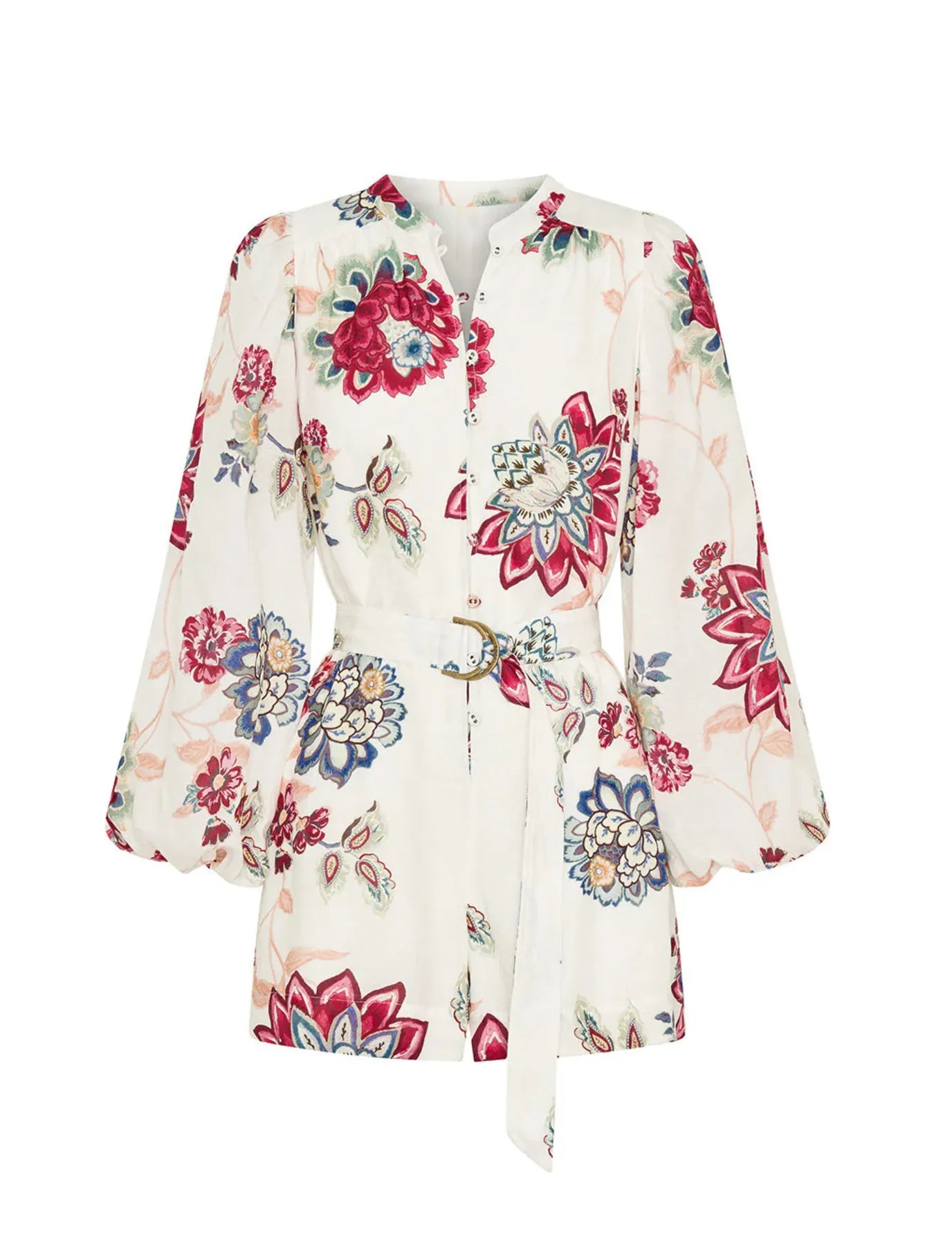 Floral Print Long Sleeve Romper - Velora Luxury Fashion