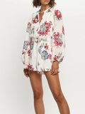 Floral Print Long Sleeve Romper - Velora Luxury Fashion