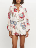 Floral Print Long Sleeve Romper - Velora Luxury Fashion