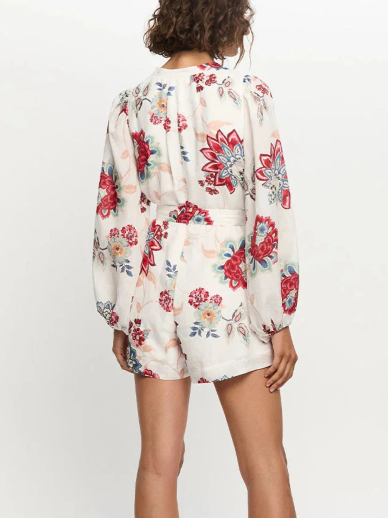 Floral Print Long Sleeve Romper - Velora Luxury Fashion
