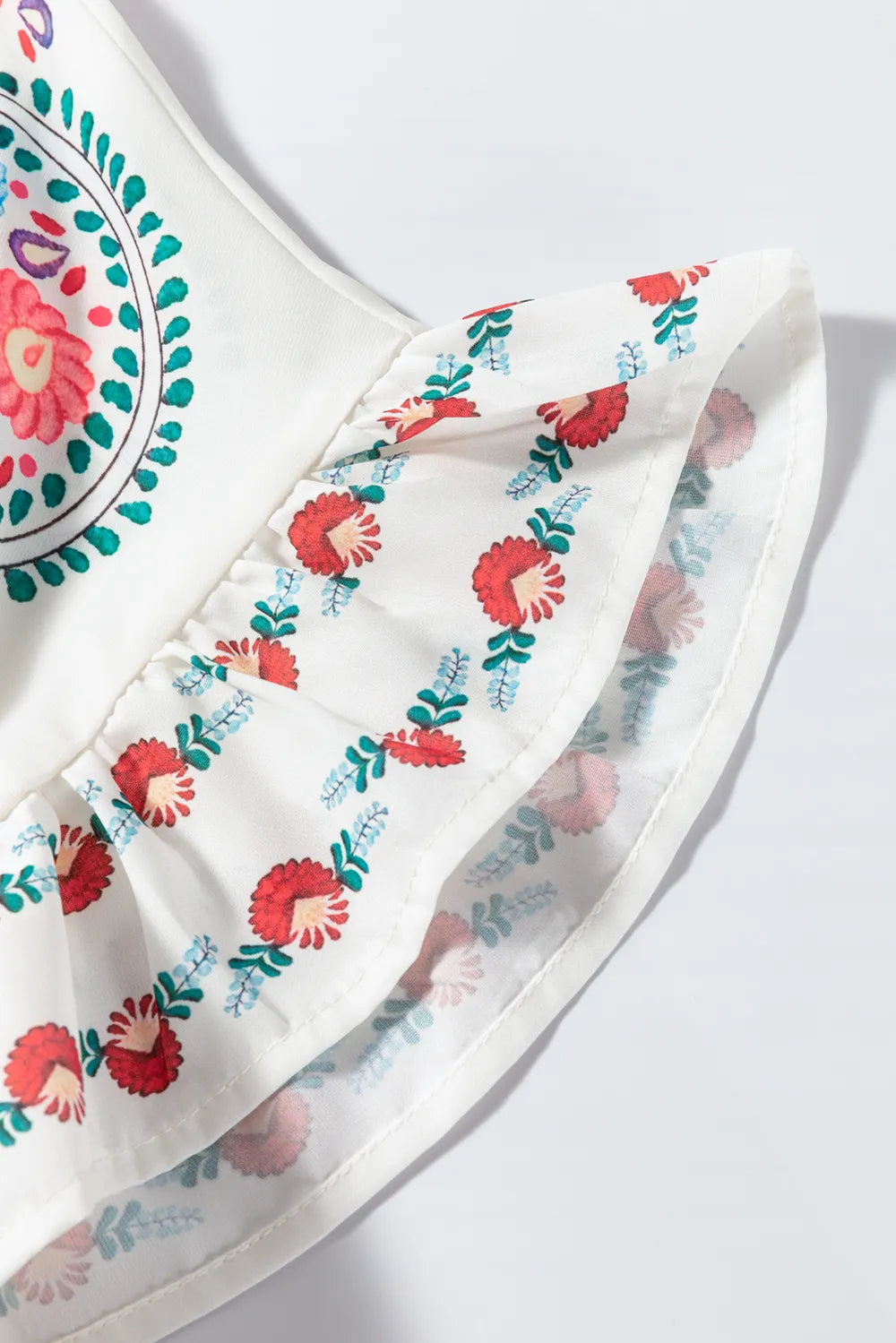 Floral Print Round Neck Ruffle Trim Blouse - Velora Luxury Fashion