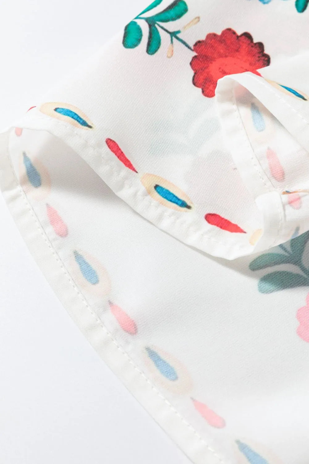 Floral Print Round Neck Ruffle Trim Blouse - Velora Luxury Fashion