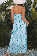 Floral Print Ruffled Side Slit Tube Top Maxi Dress - Velora Luxury Fashion
