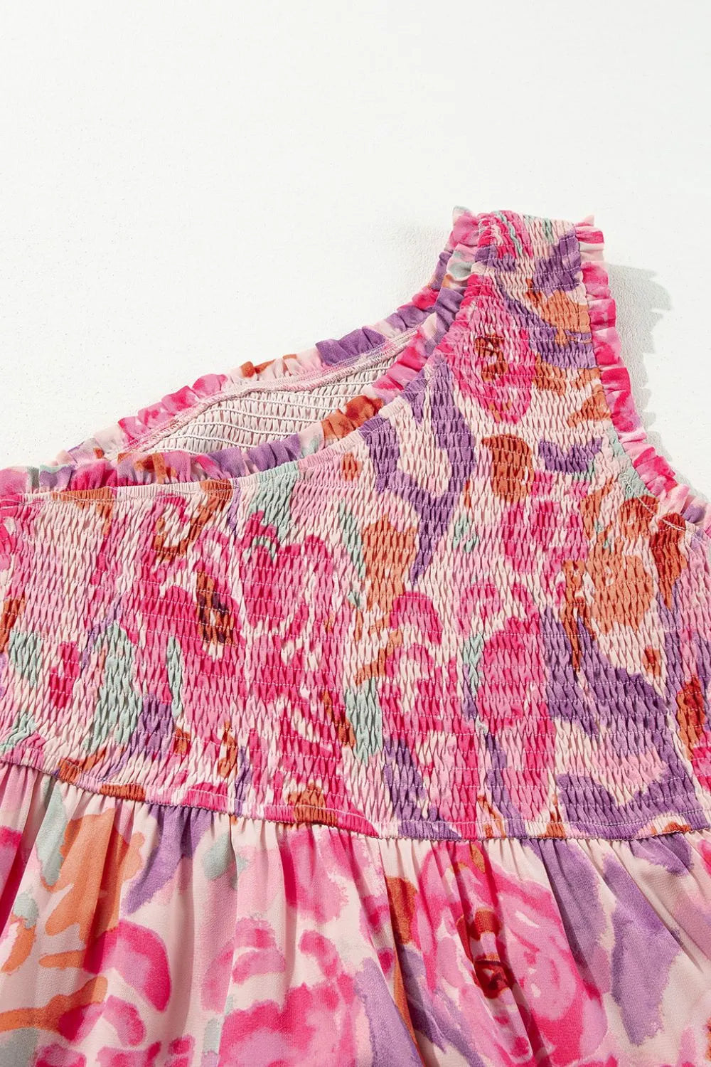 Floral Print Shirred One Shoulder Maxi Dress - Velora Luxury Fashion