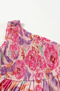 Floral Print Shirred One Shoulder Maxi Dress - Velora Luxury Fashion