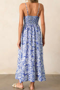 Floral Print Spaghetti Strap High Waist Dress - Velora Luxury Fashion