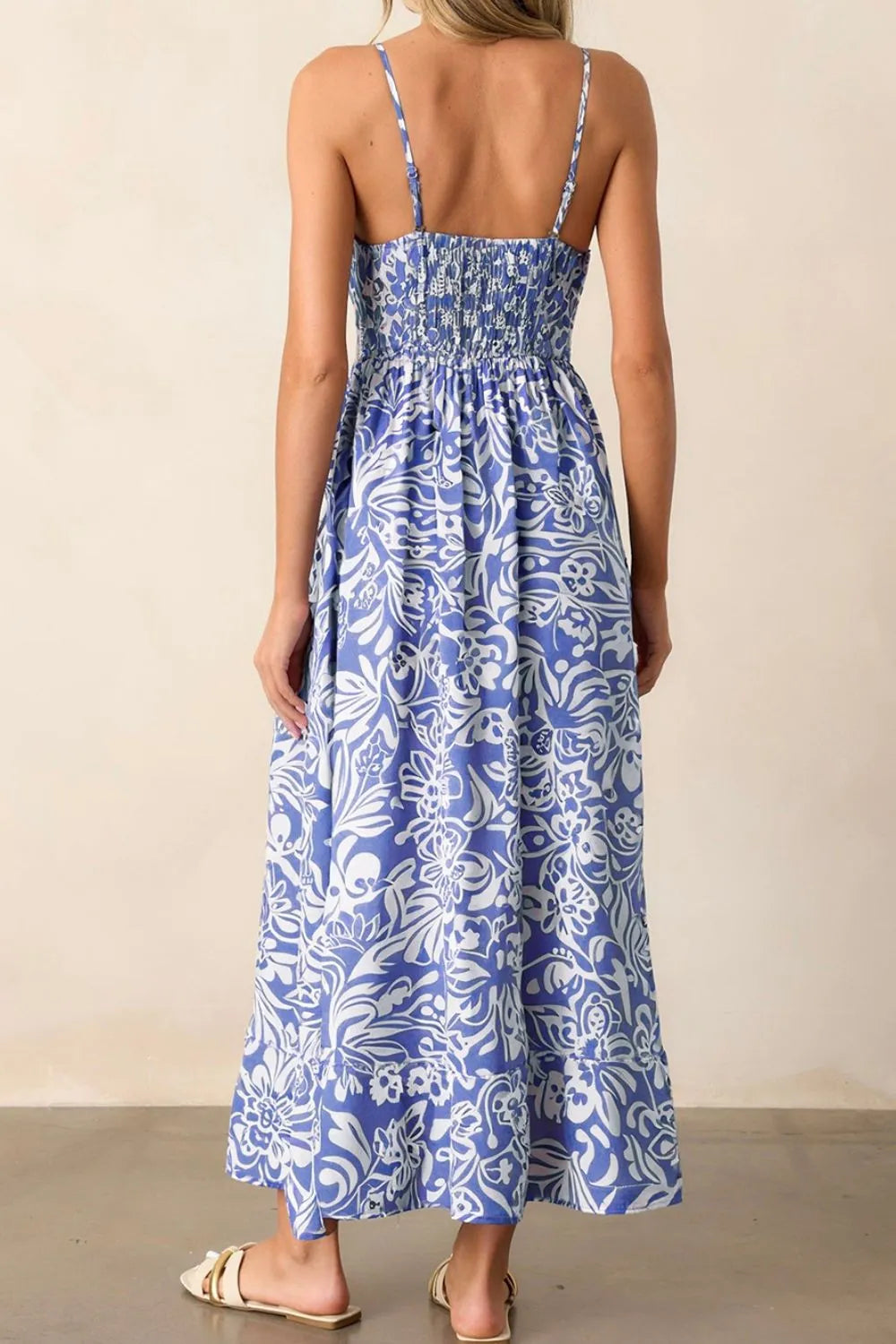 Floral Print Spaghetti Strap High Waist Dress - Velora