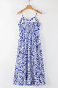 Floral Print Spaghetti Strap High Waist Dress - Velora Luxury Fashion